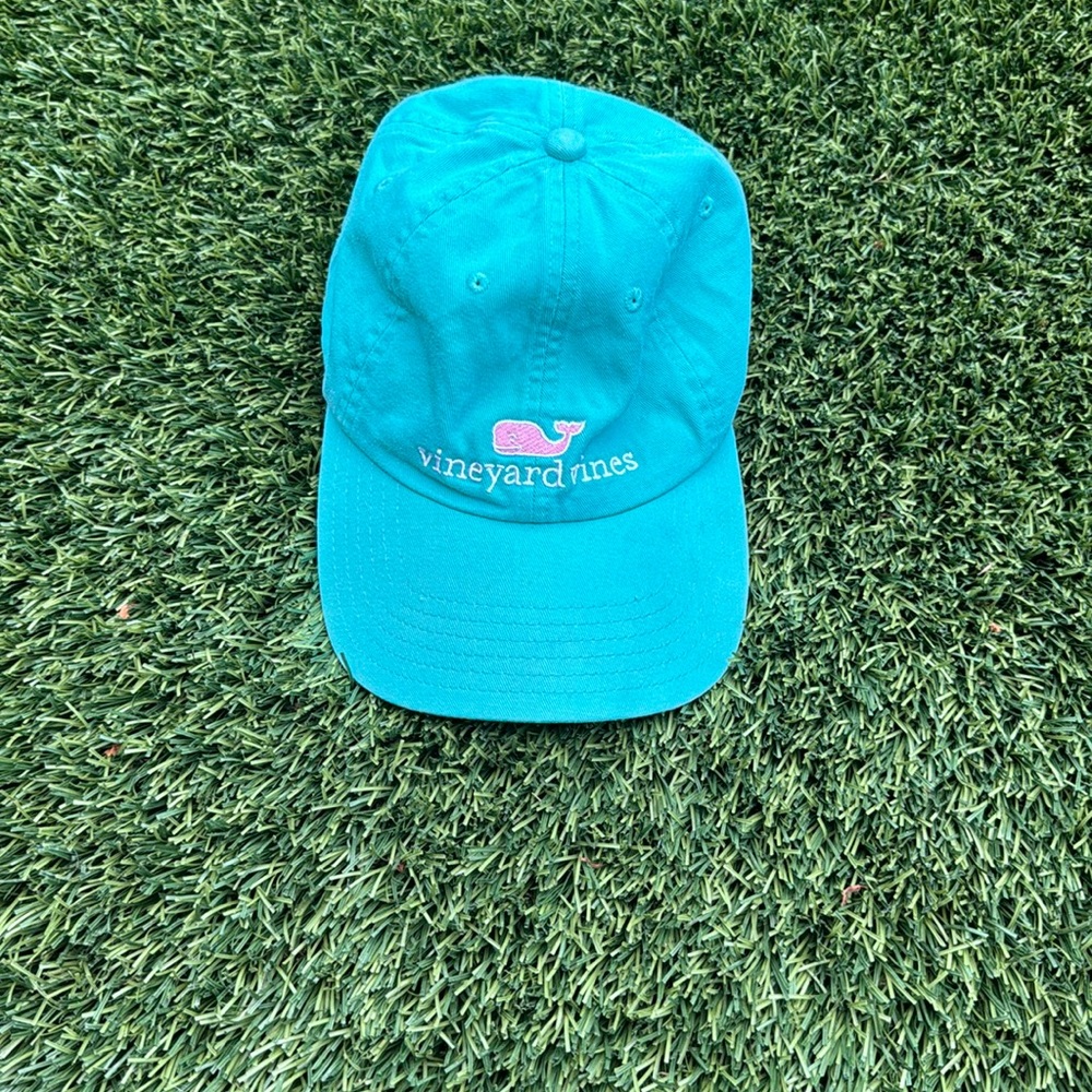 Vineyard Vines Teal Cap with Pink Whale Logo